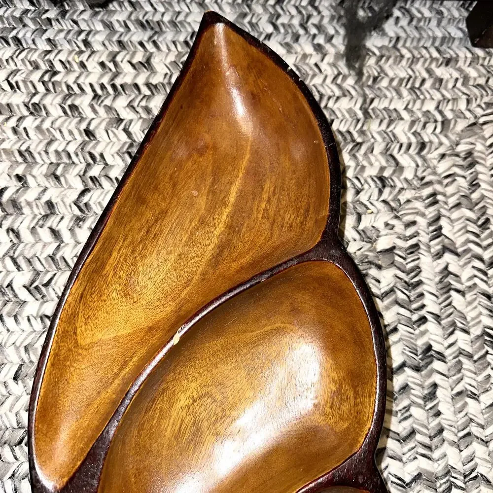 Vintage MCM Original Monkey Pod Wood Bowl Serving Tray Divided 3 Sections
